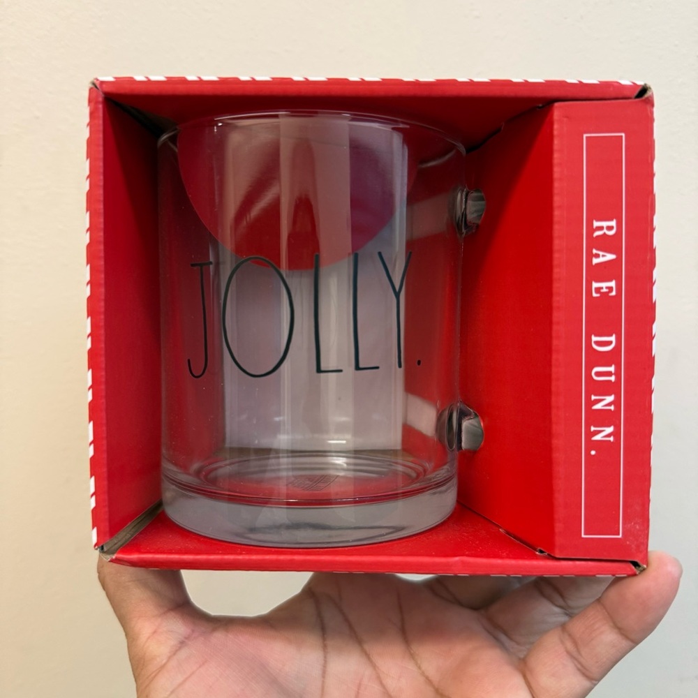 Rae Dunn JOLLY Glass Holiday Large Capacity 18 Oz Mug by Enchante - Holidays